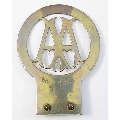 109 - An early brass AA car badge, stenson Cooke signature, c.1906, not numbered, copper insert to the top