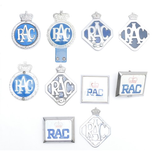 114 - An RAC chrome and enamel grill badge, no CE 10724 and nine other RAC badges (10)