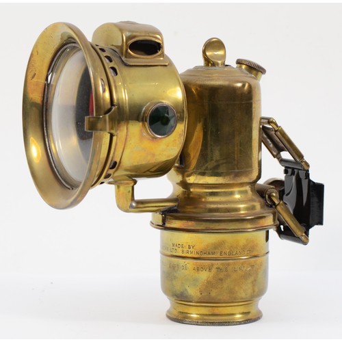 155 - A rare Lucas Garda carbide brass car lamp with side rear red lens