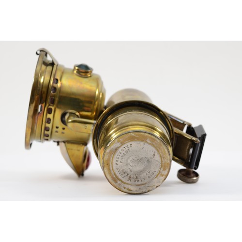 155 - A rare Lucas Garda carbide brass car lamp with side rear red lens