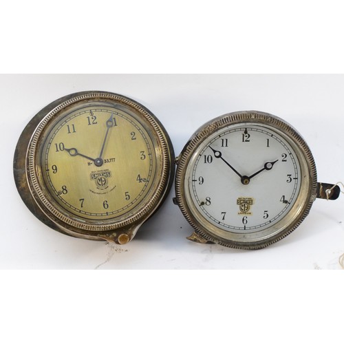 167 - Two Smiths of London nickel car clocks, c.1930's, bezel wind H-33.777 and rear wind P 102.473 (2)