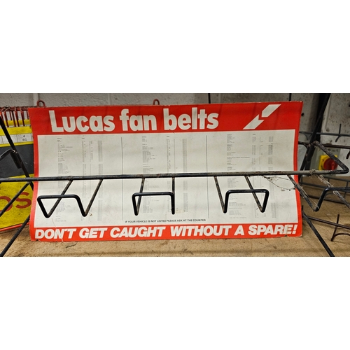 171 - Two Bosch ignition lead wall display units, two Bosch fan belt wall display units and a Lucas fan be... 