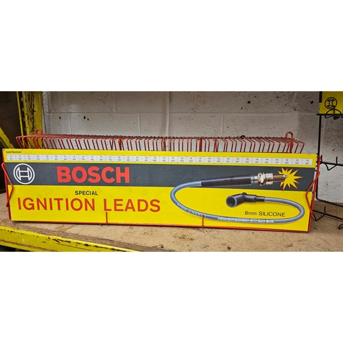 171 - Two Bosch ignition lead wall display units, two Bosch fan belt wall display units and a Lucas fan be... 