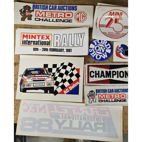 174 - A quantity of 1980's and later car stickers, mainly rally related, including Mintex Rally 1981, DCA ... 