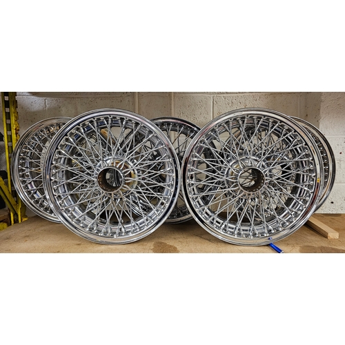 222 - A set of five 72 spoke chrome splined wire wheels, by Dunlop, made in India, 5 1/5K x 15,  WX480