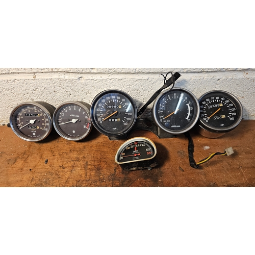 369 - A pair of Suzuki 110MPH clocks, a pair of 140MPH clocks and two others