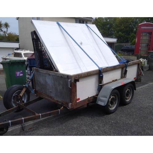 396 - A twin axle works trailer, good wheels/tyres, coil springs and shock absorbers, brakes, built by B &... 