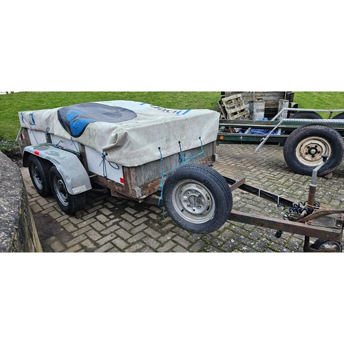 396 - A twin axle works trailer, good wheels/tyres, coil springs and shock absorbers, brakes, built by B &... 