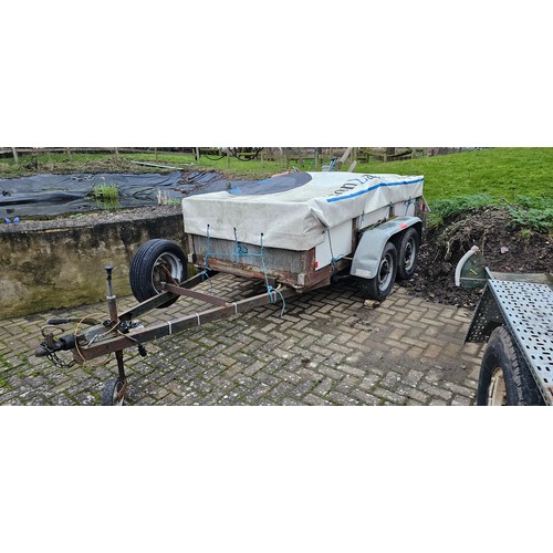 396 - A twin axle works trailer, good wheels/tyres, coil springs and shock absorbers, brakes, built by B &... 