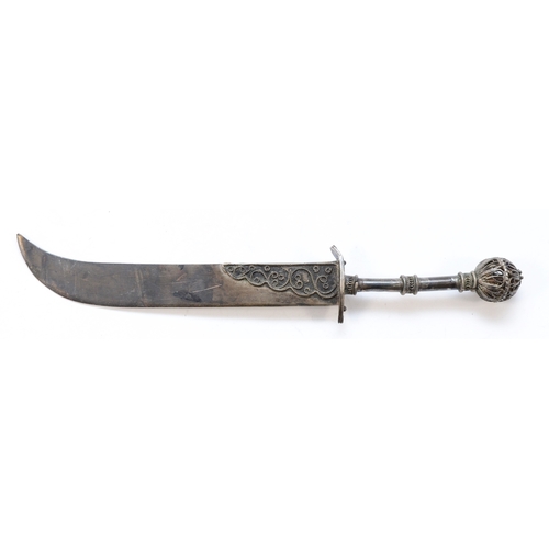 52 - An mid 20th century sterling silver letter opener, stamped Made in Palestine, with filigree decorati... 