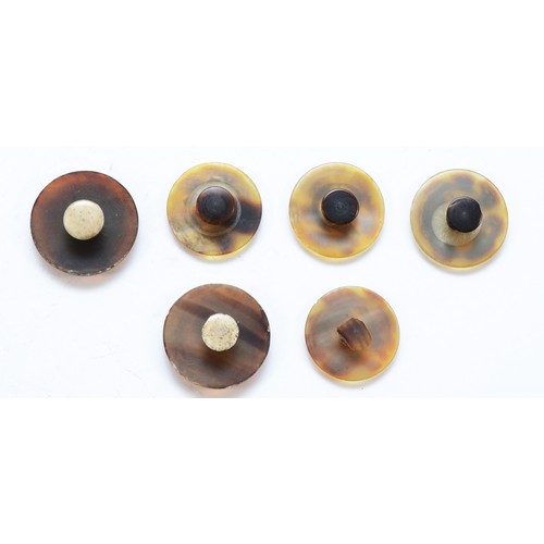 53 - Three pairs of Edwardian tortoise shell and silver inlay dress buttons, monogrammed.