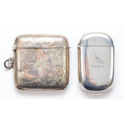 68 - A George V silver rounded square vesta case, by E J Trevitt & Sons, Chester 1926, together with a Vi... 