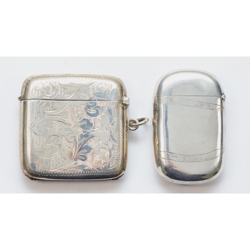 68 - A George V silver rounded square vesta case, by E J Trevitt & Sons, Chester 1926, together with a Vi... 