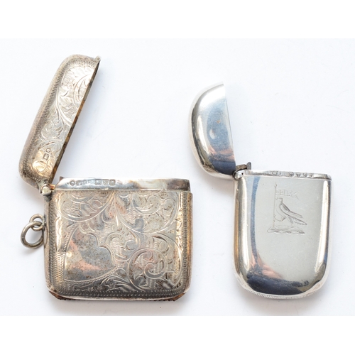 68 - A George V silver rounded square vesta case, by E J Trevitt & Sons, Chester 1926, together with a Vi... 