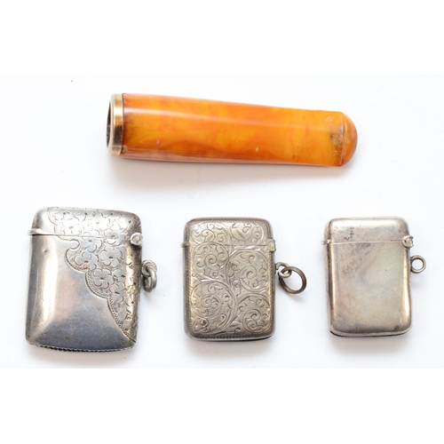 70 - Three silver rectangular vesta cases, Birmingham 1896, 1903, 1906, 53gm, together with a German 800 ... 