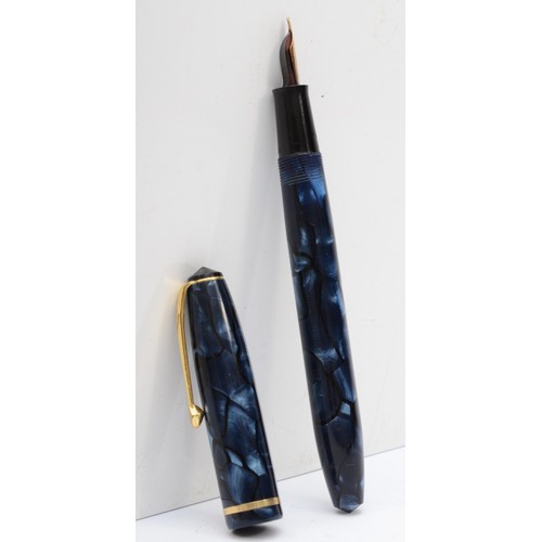 91 - Conway Stewart 15, a blue mottled fountain pen with 14ct gold nib, together with A Cross matt black ... 