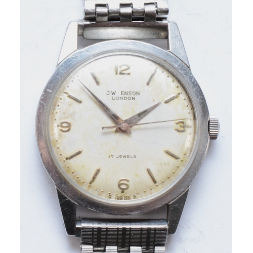 114 - J.W Enson, a stainless steel Gentleman's Incabloc - Antimagnetic wrist watch, set with baton and Ara... 