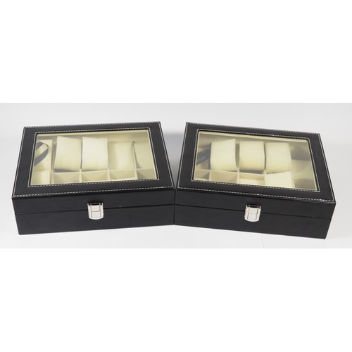 126 - Two faux leather watch boxes, with ten sections, 20 x 25 x 8cm.