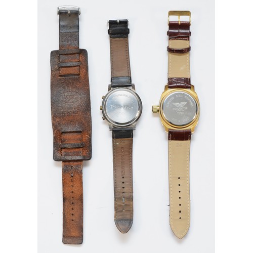 128 - Three Gentleman's fashion wrist watches to include a Wingmaster example, T0722.