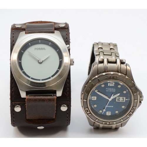 129 - Fossil, two stainless steel Gentleman's quartz wrist watches, Fossil Blue , TI-5007, JR-8503, both b... 