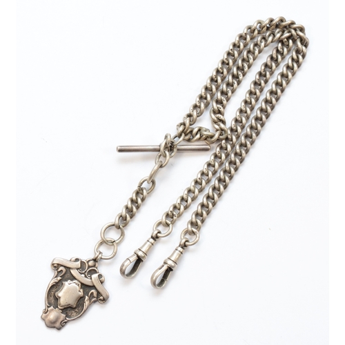 137 - A George V silver curb link t-bar pocket watch chain, by Herbert Bushell, Birmingham 1916, with a si... 