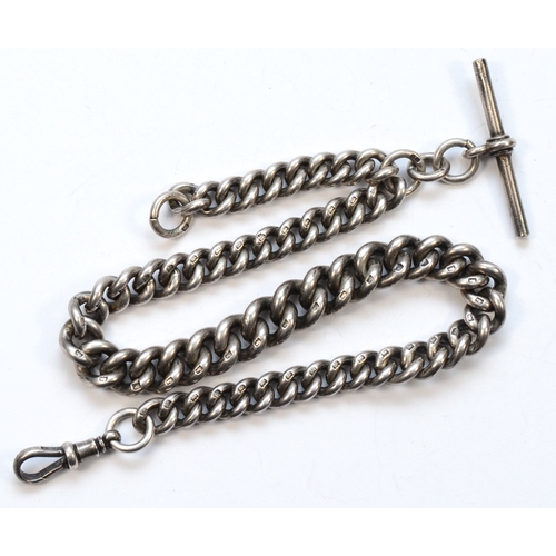 138 - A Victorian silver graduating curb link t-bar pocket watch chain, by William Walter Cashmore, Birmin... 