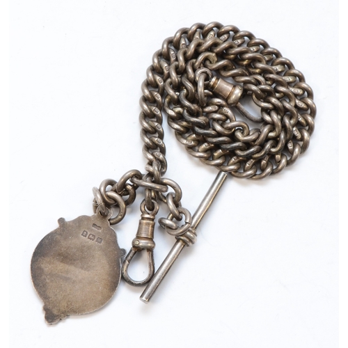 140 - A George V silver curb link t-bar pocket watch chain, by Britton & Sons, Chester 1920, with a silver... 