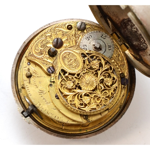 141 - Bery Reed of Bristol, a silver cased key wind open faced  fusee pocket watch, London 1822, the ename... 