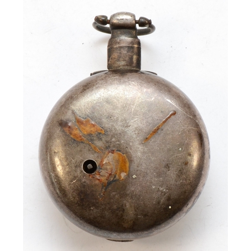 143 - W. Brown of London, a silver cased open faced key wind fusee pocket watch, London 1820, the enamel d... 