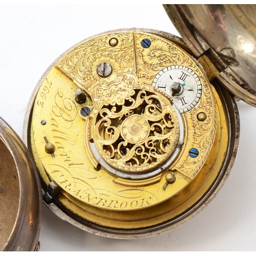 144 - Ballard of Cranbrook, a silver cased open faced key wind fusee pocket watch, London 1832, the enamel... 