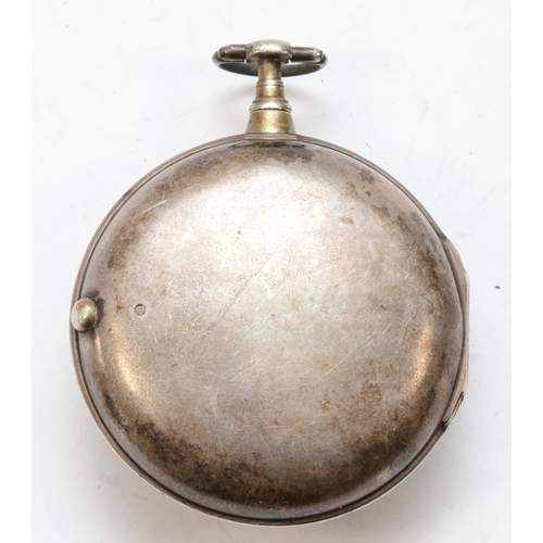 148 - Dan Simpson of Wigton, a silver cased open faced key wind fusee pocket watch, London 1792, the ename... 