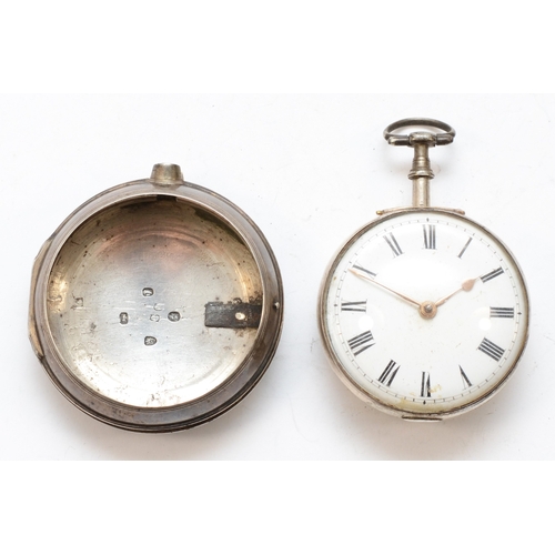 148 - Dan Simpson of Wigton, a silver cased open faced key wind fusee pocket watch, London 1792, the ename... 