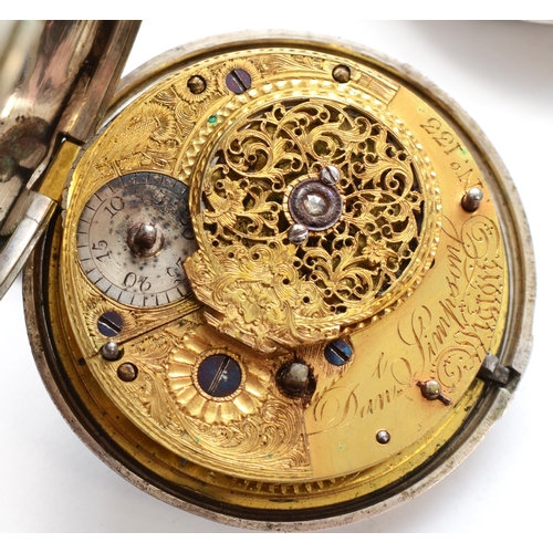 148 - Dan Simpson of Wigton, a silver cased open faced key wind fusee pocket watch, London 1792, the ename... 