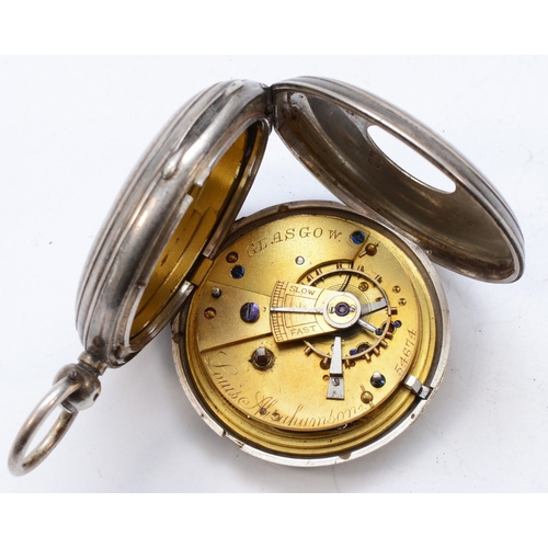 149 - Louis Abrahamson of Glasgow, a silver cased half hunter key wind fusee pocket watch, Chester 1897, t... 