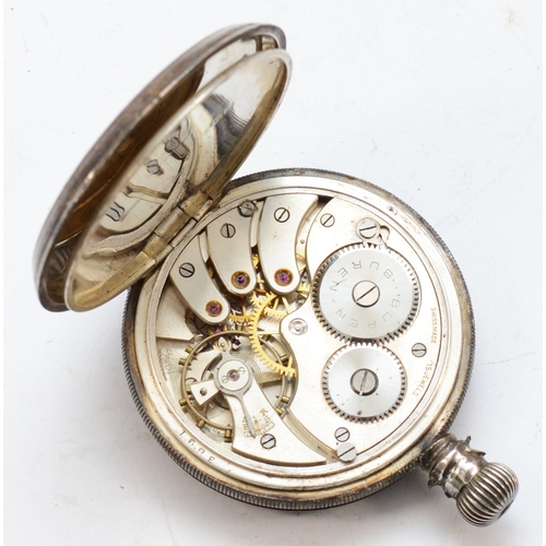 152 - Buren, a silver cased open faced key less wind pocket watch, Birmingham 1934, the enamel dial set wi... 