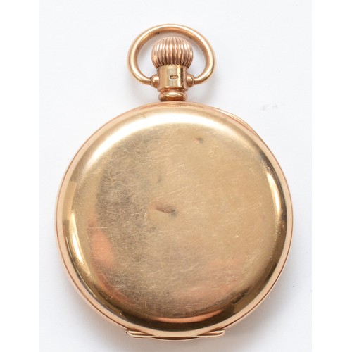 159 - Dennison, a 9ct gold hunter key less wind pocket watch, Birmingham 1929, the enamel dial set with Ar... 