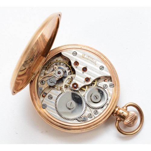 159 - Dennison, a 9ct gold hunter key less wind pocket watch, Birmingham 1929, the enamel dial set with Ar... 