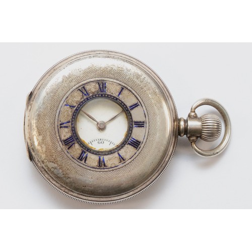 160 - Dennison, a silver half hunter key less wind pocket watch, Birmingham 1920, the enamel dial set with... 