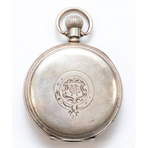 160 - Dennison, a silver half hunter key less wind pocket watch, Birmingham 1920, the enamel dial set with... 