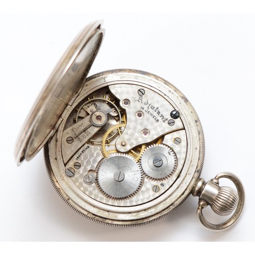 160 - Dennison, a silver half hunter key less wind pocket watch, Birmingham 1920, the enamel dial set with... 