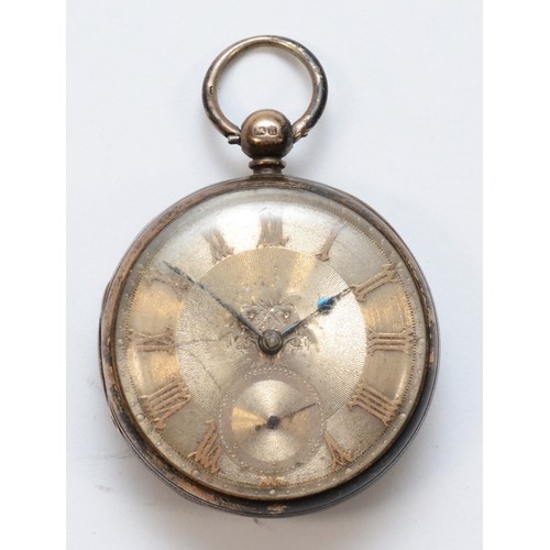 162 - A Victorian silver open faced key wind fusee pocket watch, London 1859, the silvered dial set with R... 