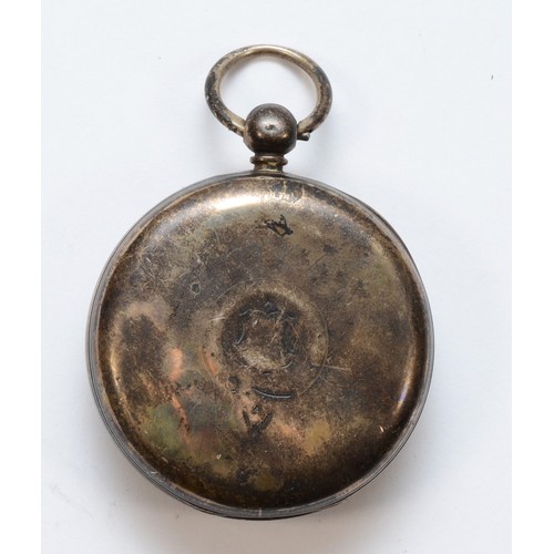 162 - A Victorian silver open faced key wind fusee pocket watch, London 1859, the silvered dial set with R... 