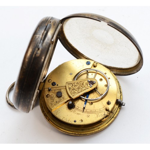 162 - A Victorian silver open faced key wind fusee pocket watch, London 1859, the silvered dial set with R... 