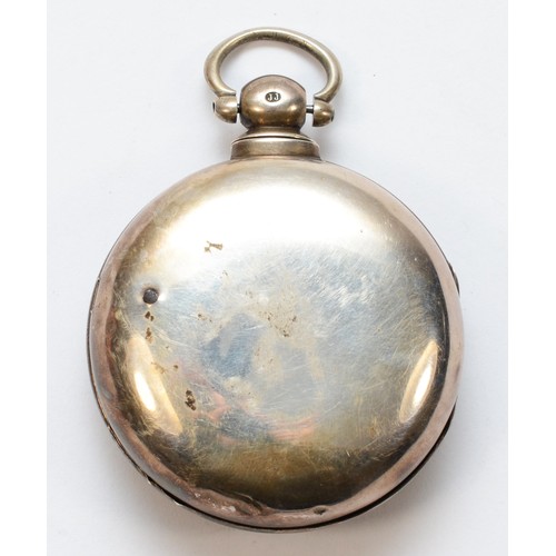 164 - A Victorian silver cased open faced key wind fusee pocket watch, Birmingham 1866, the enamel dial se... 