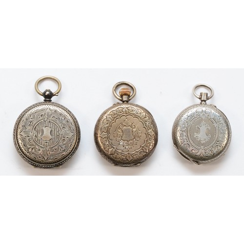 165 - Three Victorian silver fob watches to include a Birmingham 1885 example, two 800 silver cased fob wa... 