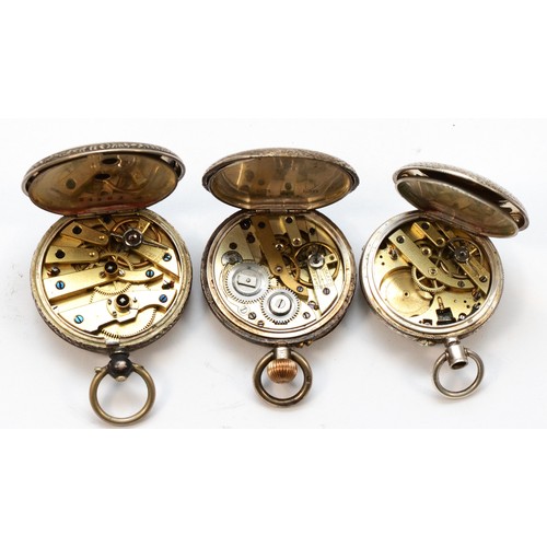 165 - Three Victorian silver fob watches to include a Birmingham 1885 example, two 800 silver cased fob wa... 