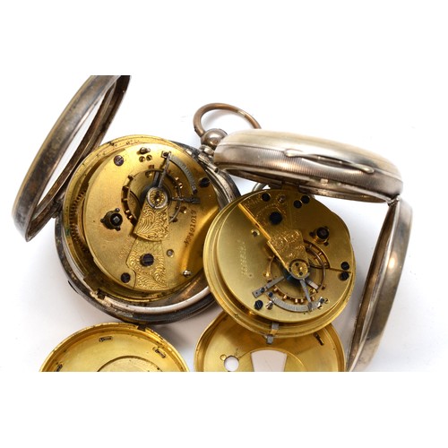 169 - Two silver cased open faced key wind pocket watch, unsigned movements, numbers 198366, 491019, (2).