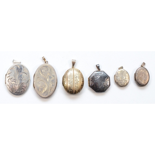 216 - Six vintage silver lockets to include a rope twist and chased decorated example, Birmingham 1994, 47... 