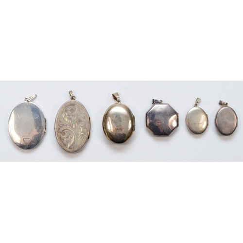 216 - Six vintage silver lockets to include a rope twist and chased decorated example, Birmingham 1994, 47... 