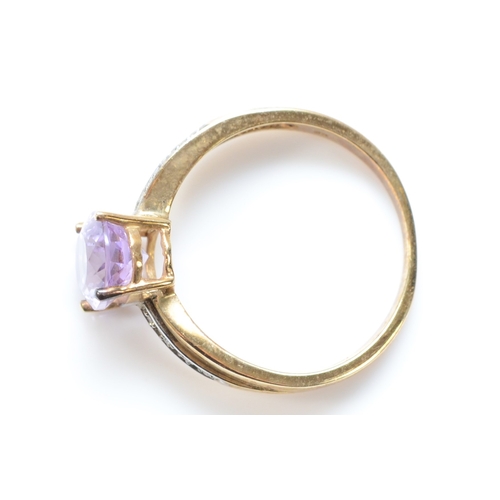 247 - A 9k gold amethyst and eight cut diamond dress ring, P-Q, 2.4gm.